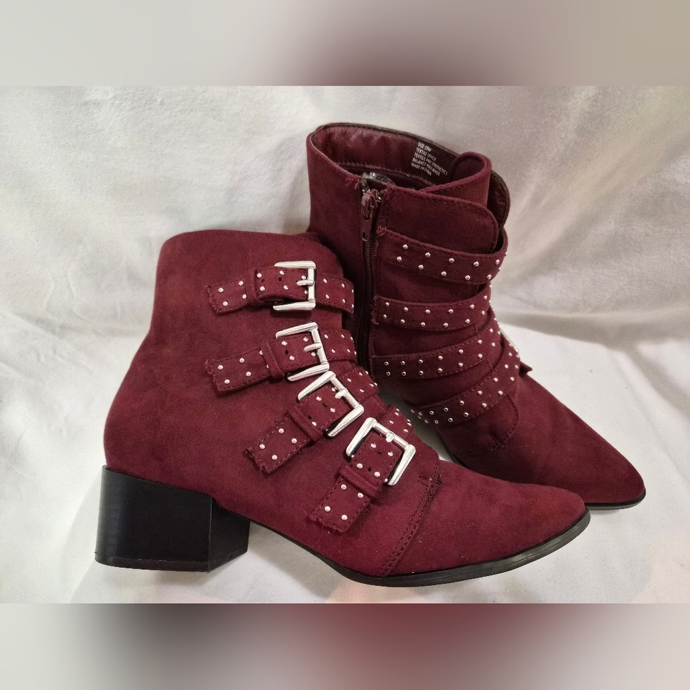 Lane Bryant Burgundy Ankle Boots with Studded Straps - Picture 3 of 17